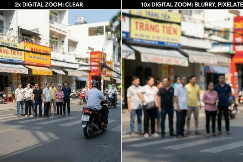 nhược điểm khi zoom xa bằng camera Samsung A57