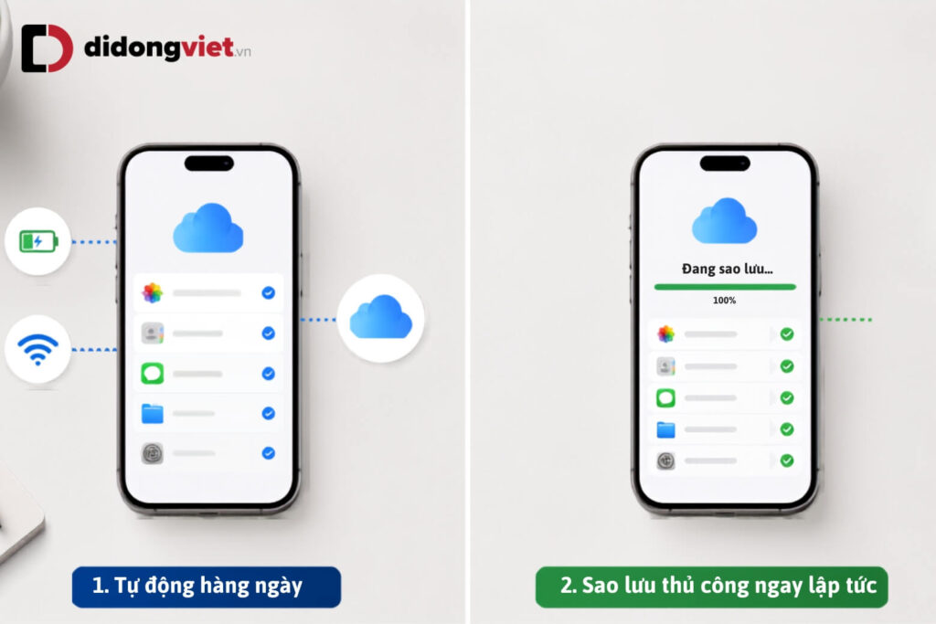 iCloud là gì? Tầm quan trọng và hướng dẫn sử dụng iCloud hiệu quả từ A-Z 12 Bật Sao lưu iCloud để tự động sao lưu hoặc chọn “Sao lưu ngay” trước khi đổi máy.