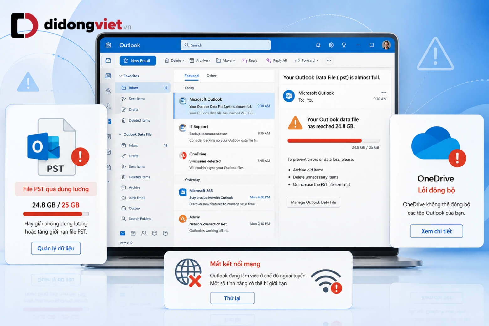 Microsoft Outlook Mail là gì? Hướng dẫn làm chủ công cụ làm việc 10 Outlook Mail là gì cảnh báo lỗi file PST cục bộ