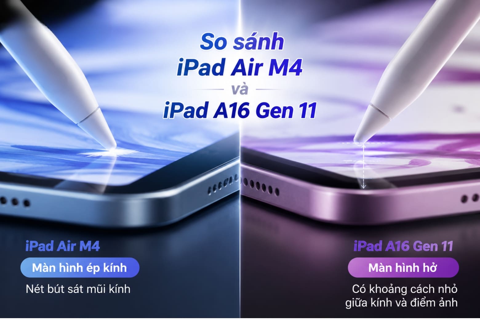So sánh iPad Air M4 và iPad A16 Gen 11 về trải nghiệm màn hình