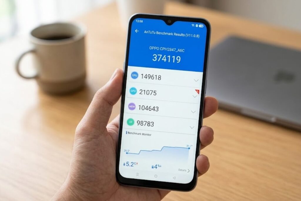 Đánh giá hiệu năng OPPO A6c qua trải nghiệm thực tế 5 Hiệu năng ổn định trong phân khúc với chip Unisoc T7250 đạt gần 400.000 điểm AnTuTu.