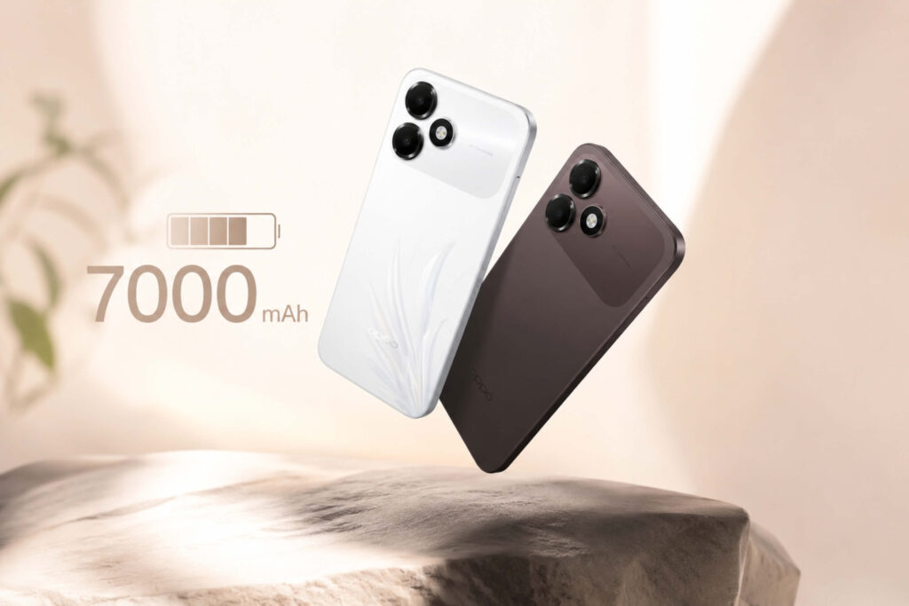 OPPO A6c pin 7.000 mAh “cày cuốc” cả ngày, hỗ trợ sạc ngược 5W tiện làm pin dự phòng.
