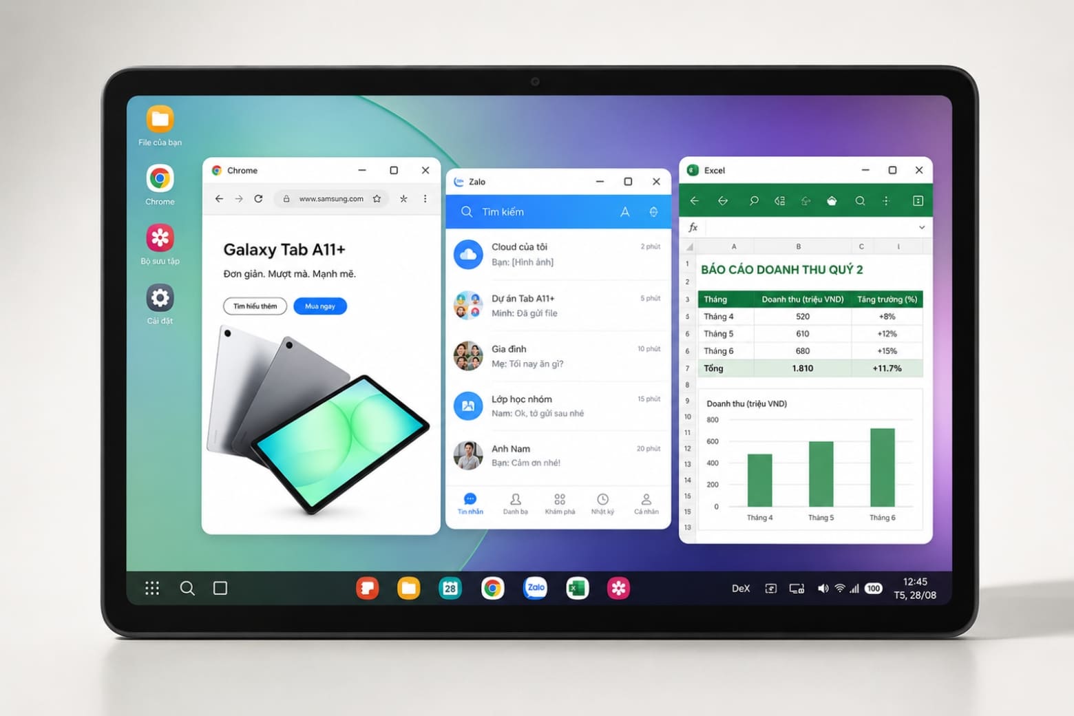 Hiệu năng & Samsung DeX: Sức mạnh từ vi xử lý Dimensity 7300 và bộ nhớ UFS 3.1