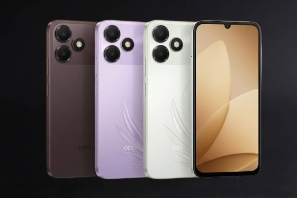 OPPO A6c chính thức có 3 màu: Tím Lông Vũ, Nâu Đá và Trắng Lông Vũ.