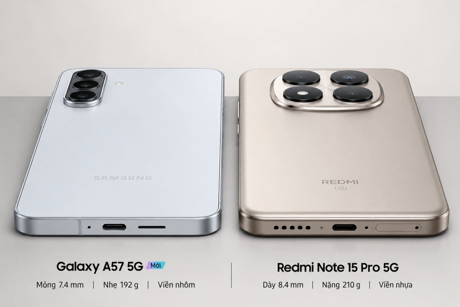 So sánh Samsung A57 và Xiaomi Redmi Note 15 Pro về thiết kế