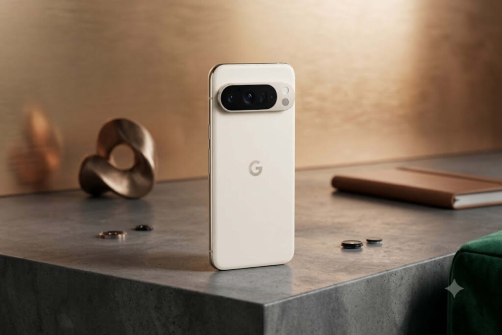 Pixel 10 Pro XL Pixel với cụm camera ngang giúp máy nằm phẳng trên bàn, tạo trải nghiệm gõ phím ổn định hơn.