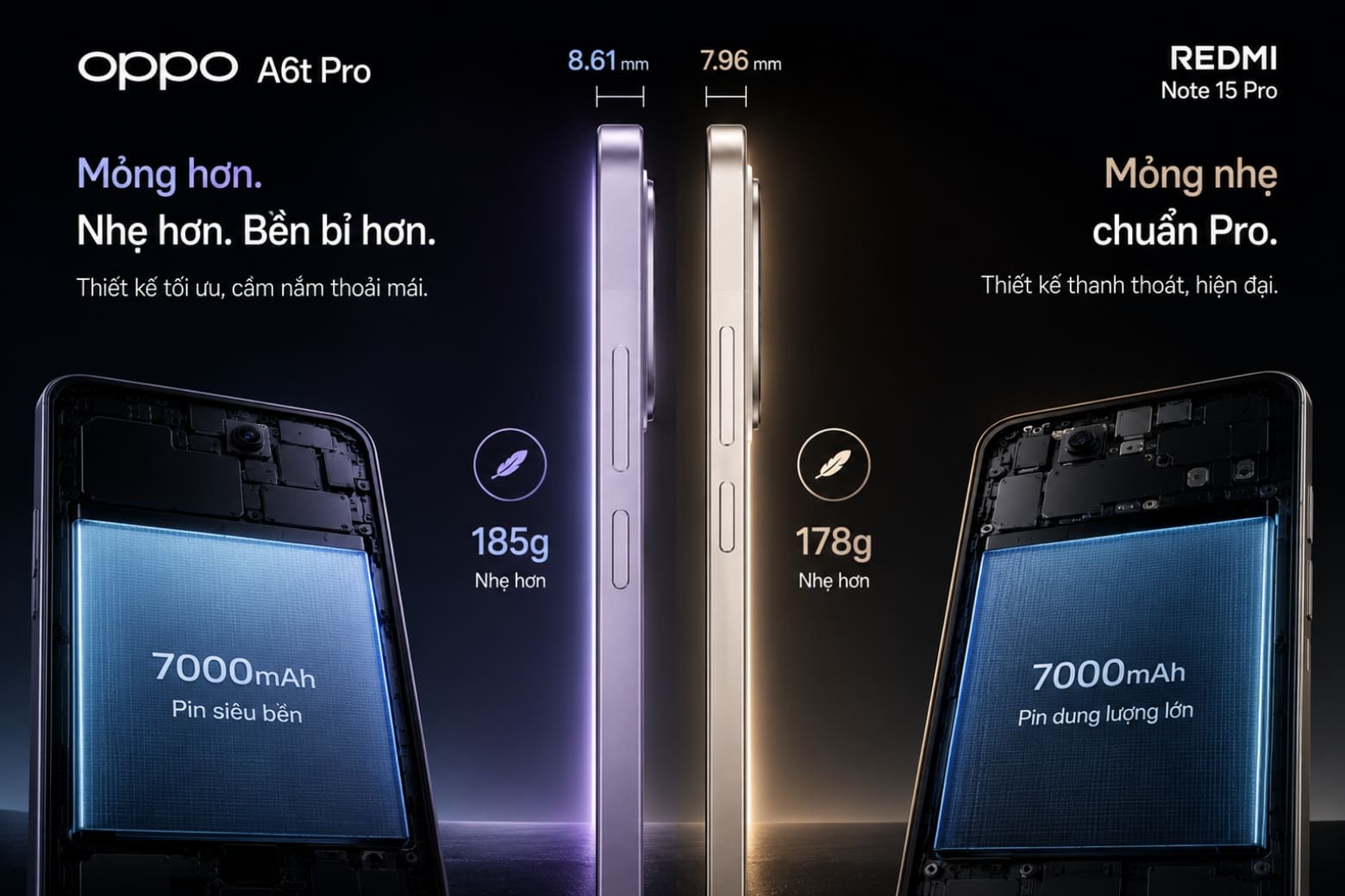 So sánh OPPO A6t Pro và Redmi Note 15 Pro chi tiết nên chọn máy nào phù hợp? 9 Thời lượng pin thực tế và công nghệ sạc nhanh