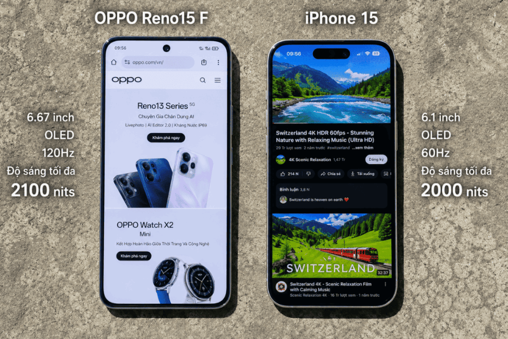 So sánh OPPO Reno15 F và iPhone 15: Chọn công nghệ mới hay sự ổn định dài hạn? 4 So sánh OPPO Reno15 F và iPhone 15