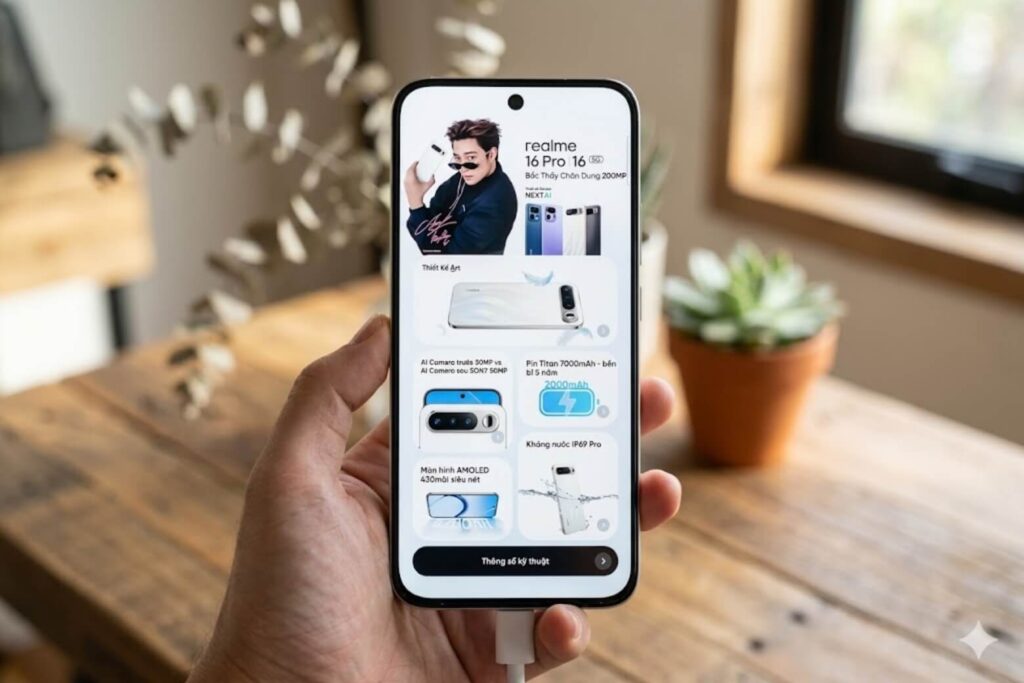 So sánh OPPO Reno15 F và realme 16 theo thói quen sử dụng thực tế 17 realme 16 vượt trội khả năng hiển thị ngoài trời với màn hình AMOLED độ sáng lên đến 4200 nits.