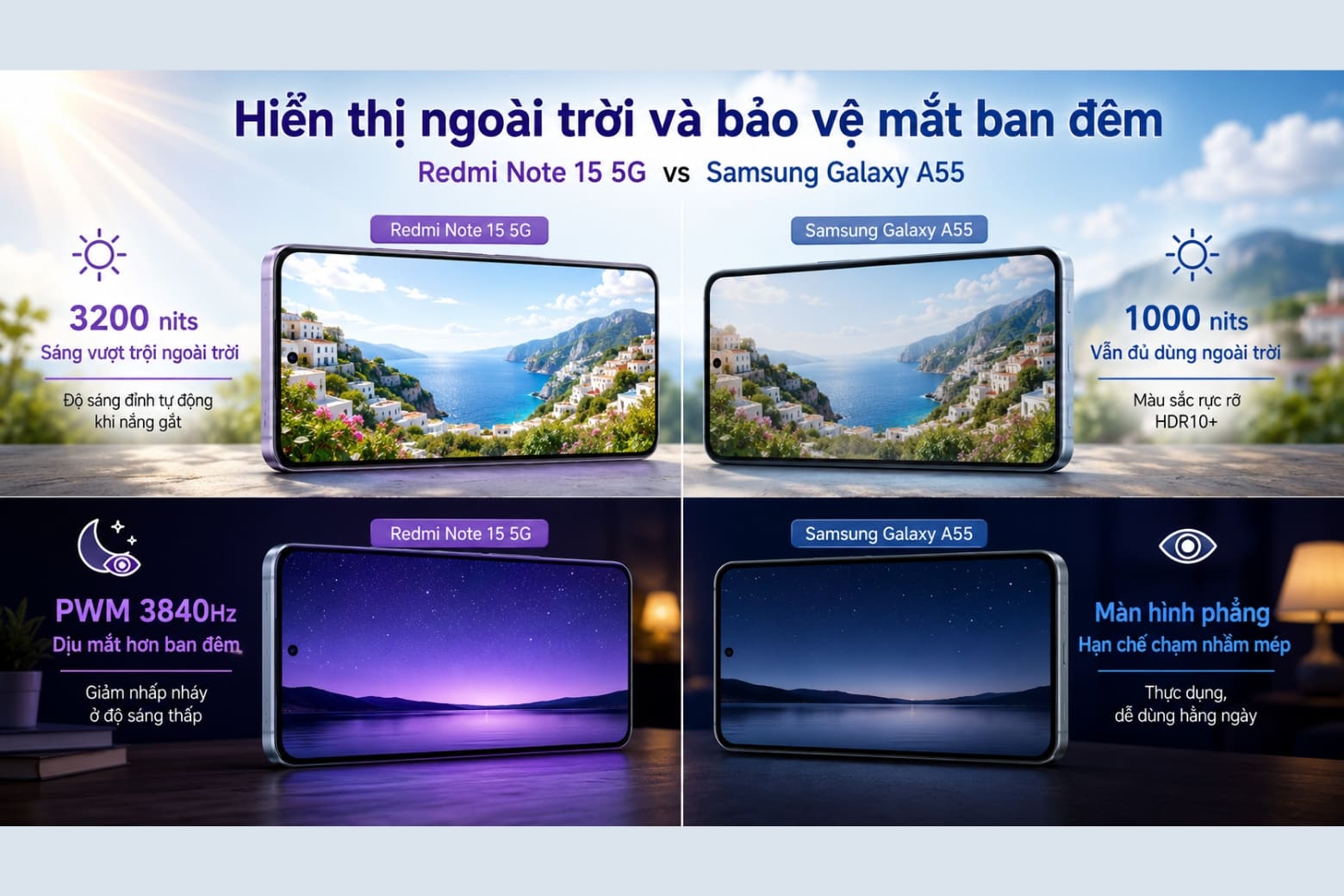 So sánh Redmi Note 15 5G và Samsung Galaxy A55: Đánh giá thông số mới và độ bền thực tế 7 So sánh viền nhôm phẳng của Samsung Galaxy A55 và viền nhựa mỏng của Redmi Note 15 5G