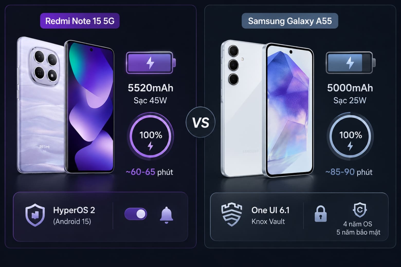 So sánh Redmi Note 15 5G và Samsung Galaxy A55: Đánh giá thông số mới và độ bền thực tế 10 Sự ổn định của hệ điều hành và cam kết vòng đời sản phẩm