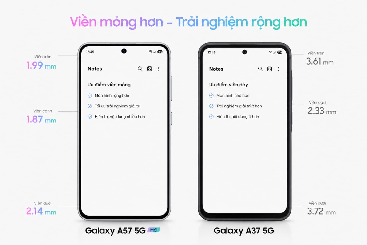 Đánh giá chất lượng hiển thị và độ dày viền màn hình