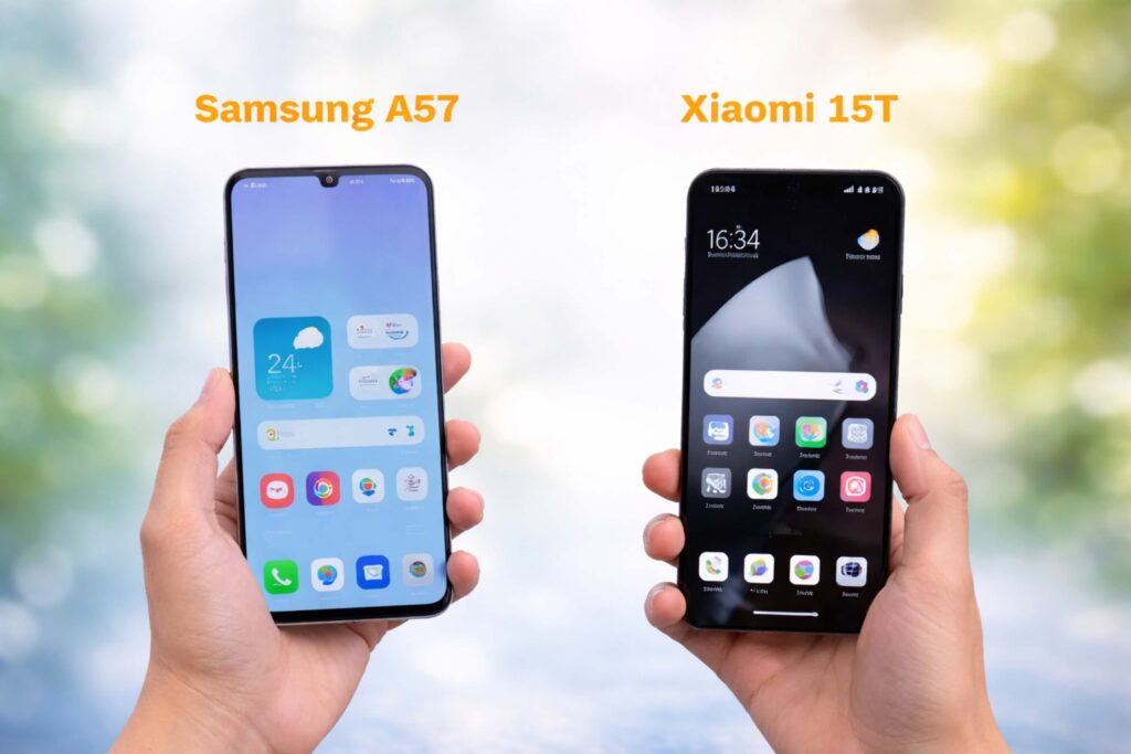 Bảng thông số cho thấy những khác biệt nền tảng giữa Samsung Galaxy A57 và Xiaomi 15T.