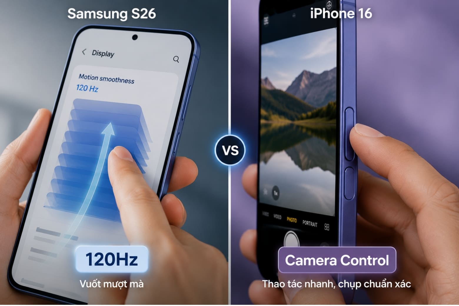 So sánh Samsung S26 và iPhone 16 để tìm ra lựa chọn tối ưu trong tầm giá 20 triệu 6 Trải nghiệm màn hình 120Hz trên S26 thể hiện ưu thế rõ rệt so với iPhone 16