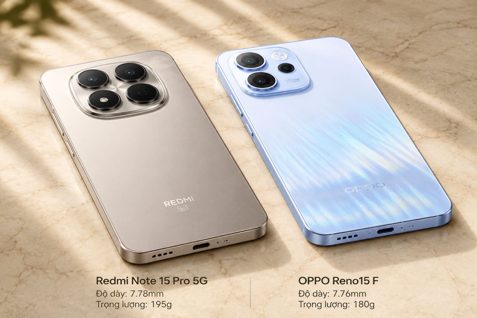 So sánh Xiaomi Redmi Note 15 Pro 5G và OPPO Reno15 F theo nhu cầu sử dụng thực tế 6 So sánh Xiaomi Redmi Note 15 Pro 5G và OPPO Reno15 F về thiết kế