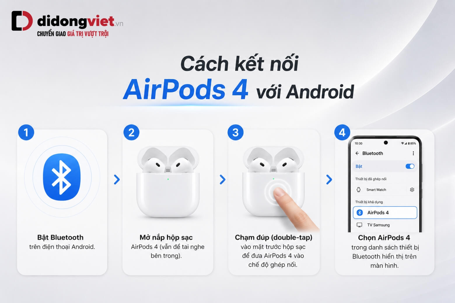Hướng dẫn cách kết nối AirPods 4 với Android và khôi phục tính năng 5 Cách kết nối AirPods 4 với Android bằng thao tác chạm đúp