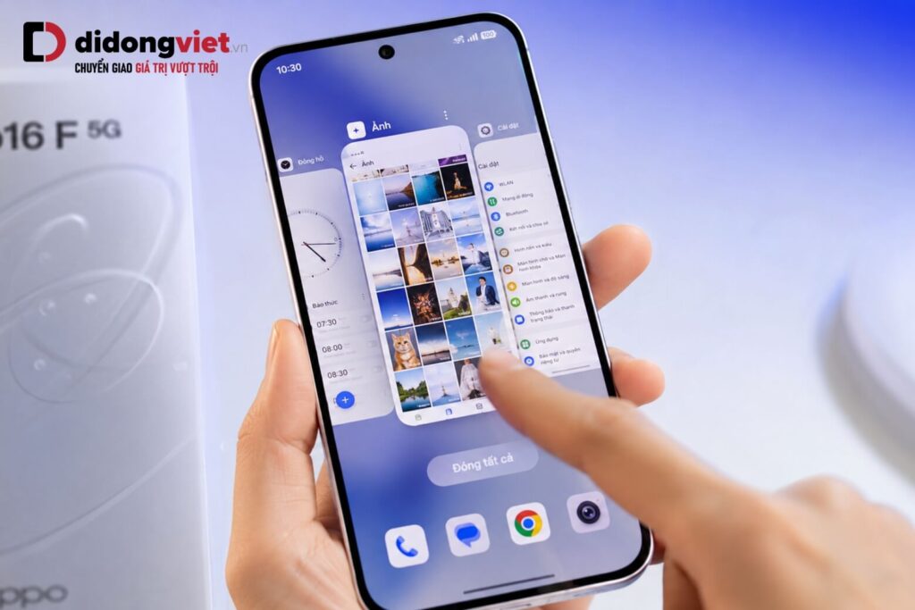 Đánh giá trải nghiệm thực tế ColorOS 16 trên OPPO Reno16 F 6 Thao tác vuốt đa nhiệm mượt mà trên giao diện ColorOS 16 của điện thoại OPPO Reno16 F