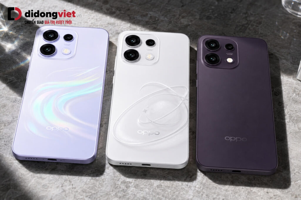 HoloVerse 3D trên OPPO Reno16 F: Đột phá quang học hay chiêu trò marketing? 7 3 tùy chọn màu sắc Trắng Thạch Anh, Tím Nhạt và Tím Đen của OPPO Reno16 F 5G