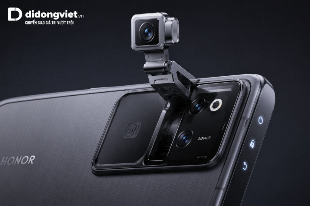 Honor Robot Phone tích hợp AI hiện thân ra mắt có gì vượt trội? 4 Cận cảnh cụm camera và cánh tay robot trên điện thoại Honor Robot Phone đang hoạt động.