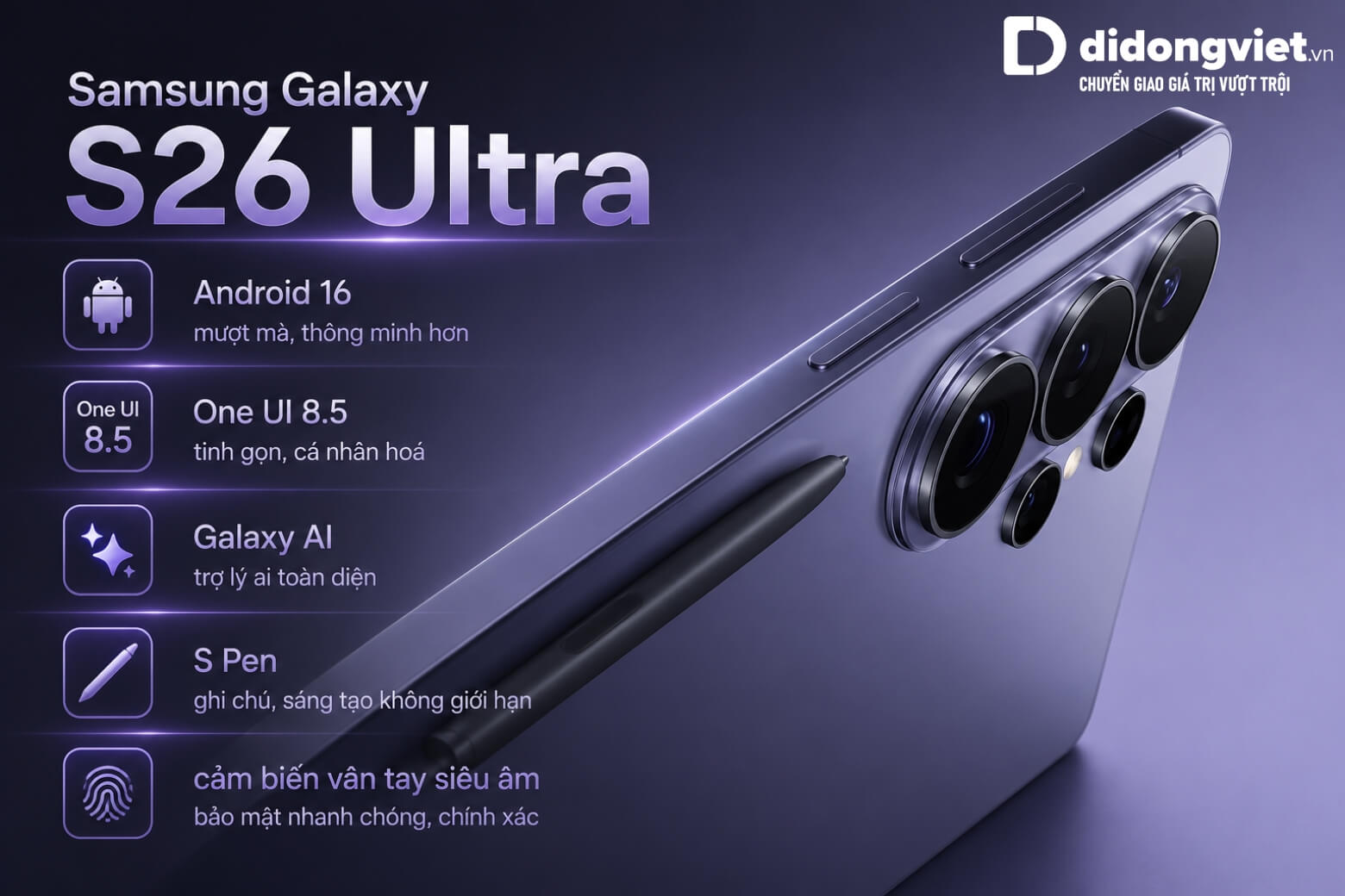 So sánh iPhone 17 Pro Max và Samsung S26 Ultra: Cuộc đối đầu về thông số kỹ thuật 27 Samsung S26 Ultra với hệ điều hành Android 16, One UI 8.5 cùng hệ sinh thái Galaxy AI