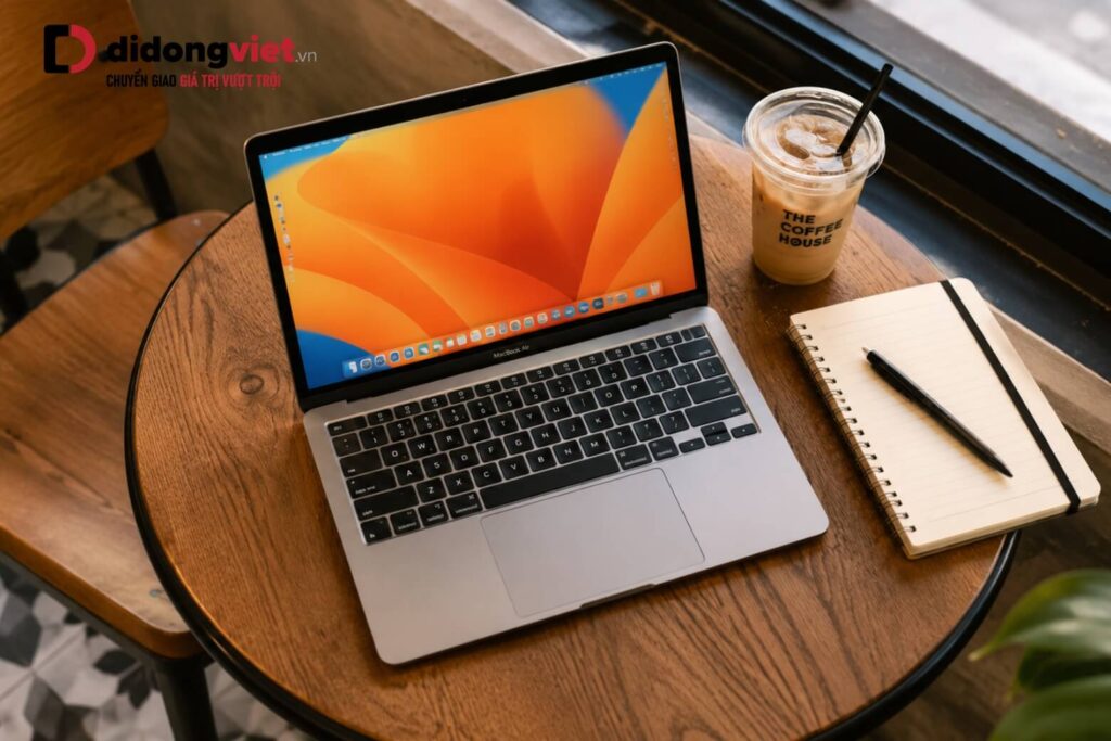So sánh MacBook Air M5 13 inch và 15 inch để tìm ra phiên bản phù hợp 6 MacBook Air M5 13 inch nằm gọn gàng trên bàn quán cà phê nhỏ, thể hiện tính cơ động cao