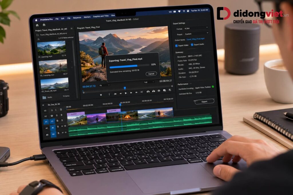 So sánh MacBook Air M5 và MacBook Air M3 cùng bài toán nâng cấp thực tế 7 Thử nghiệm tốc độ kết xuất video trên MacBook Air M5