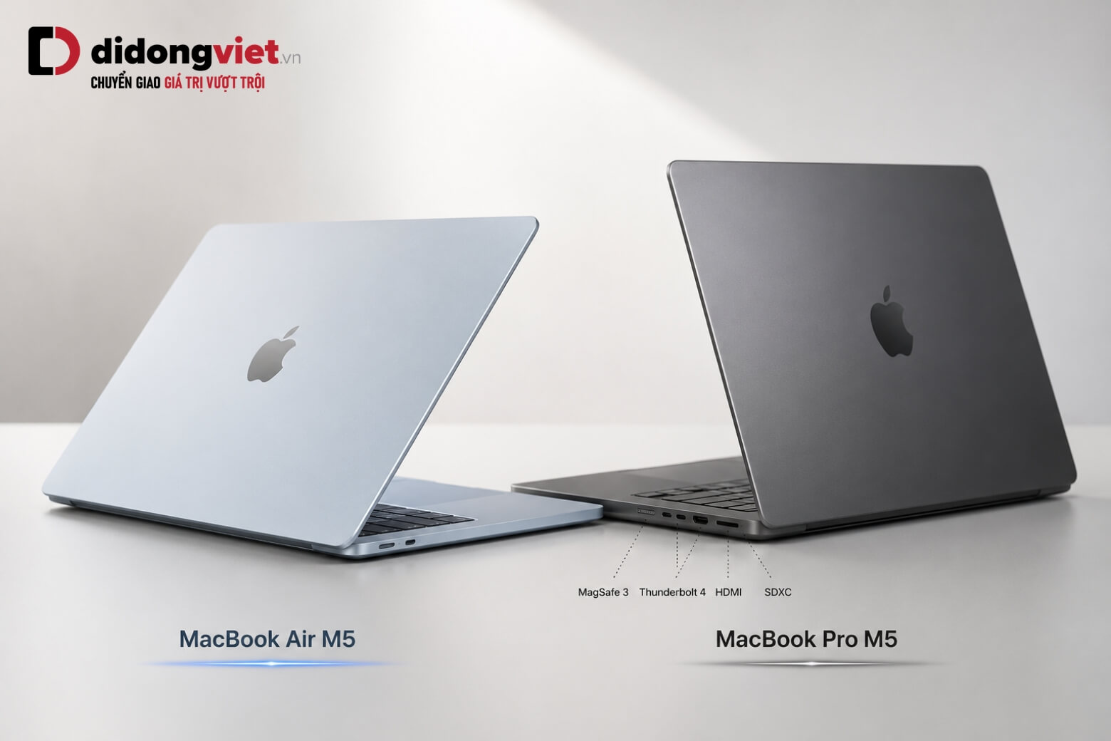 So sánh MacBook Air M5 và MacBook Pro M5: Giải mã thông số để chọn đúng nhu cầu 9 So sánh MacBook Air M5 và MacBook Pro M5 về thiết kế cổng