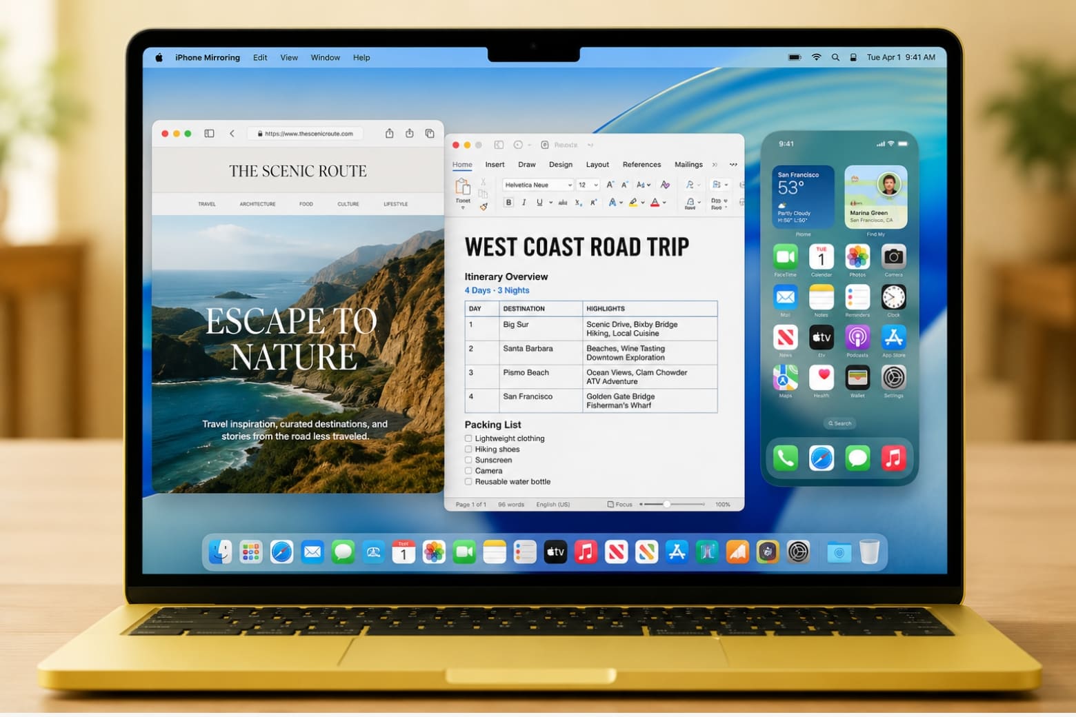 Nên mua MacBook Neo hay iPad A16 cho nhu cầu học tập và làm việc? 6 Màn hình MacBook Neo chạy macOS Tahoe hiển thị tính năng iPhone Mirroring cùng các cửa sổ làm việc