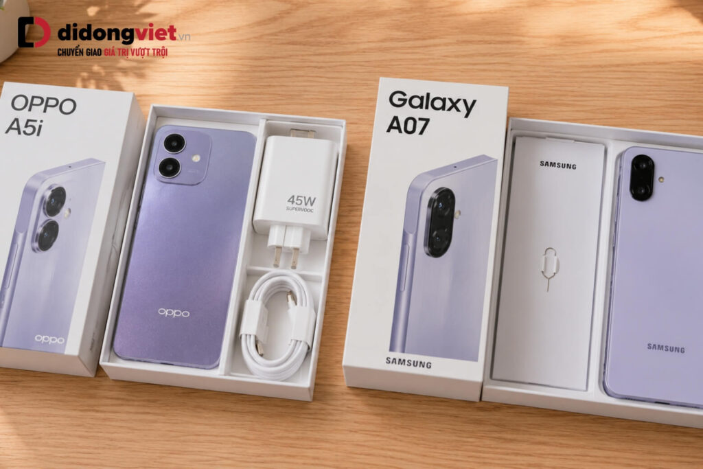 So sánh OPPO A5i và Samsung Galaxy A07 chi tiết để tìm máy bền và đáng tiền nhất 9 So sánh phụ kiện và củ sạc đi kèm của OPPO A5i và Samsung Galaxy A07