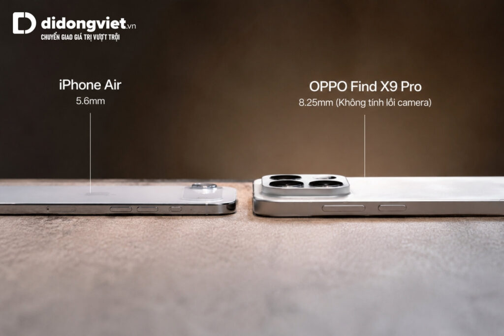 So sánh OPPO Find X9 Pro và iPhone Air giữa thiết kế siêu mỏng và khả năng nhiếp ảnh 9 So sánh độ mỏng thực tế và độ lồi camera giữa hai thiết kế mặt lưng