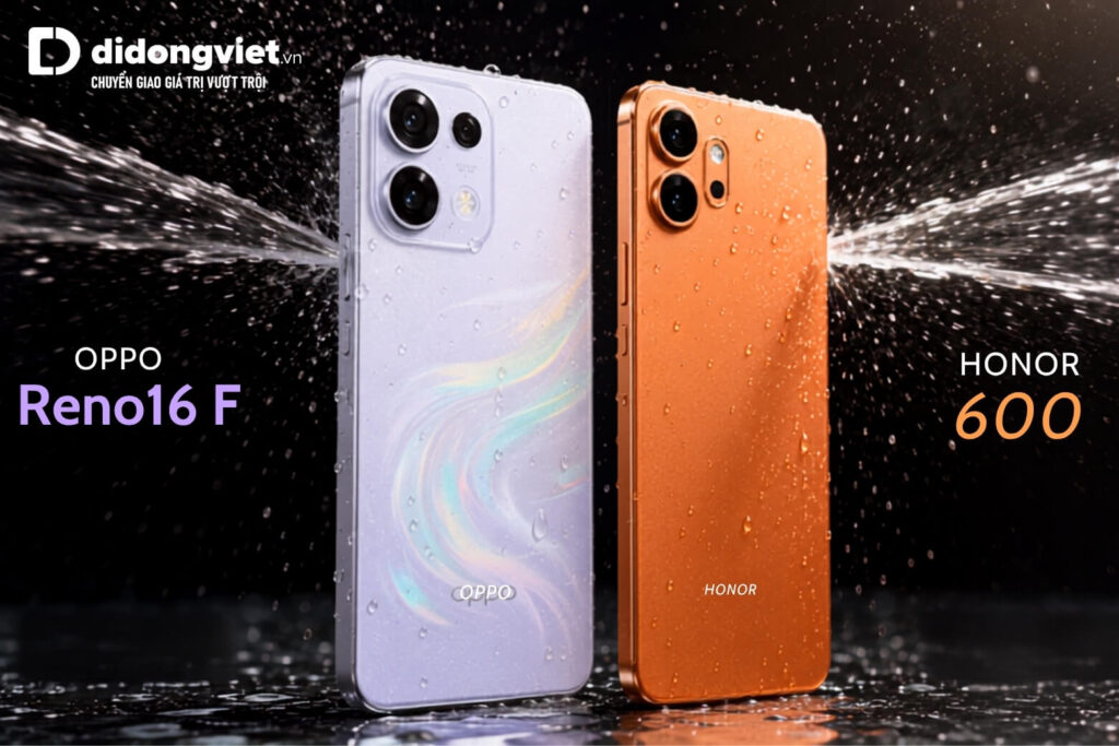 So sánh OPPO Reno16 F và Honor 600 theo nhu cầu sử dụng thực tế 7 So sánh thiết kế mặt lưng và độ mỏng của OPPO Reno16 F và Honor 600 dưới tia nước thử nghiệm IP69K