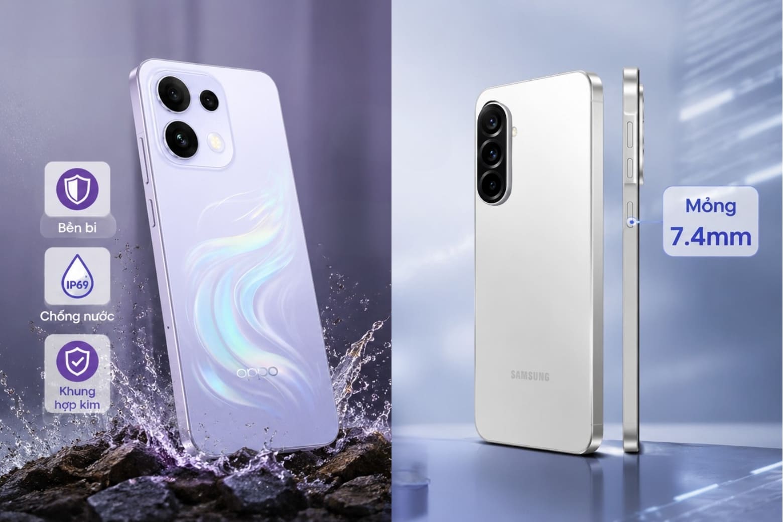 So sánh OPPO Reno16 F và Samsung Galaxy A37 nên chọn máy nào phù hợp với bạn? 7 Galaxy A37 thanh mảnh, trong khi Reno16 F nổi bật với khả năng kháng nước
