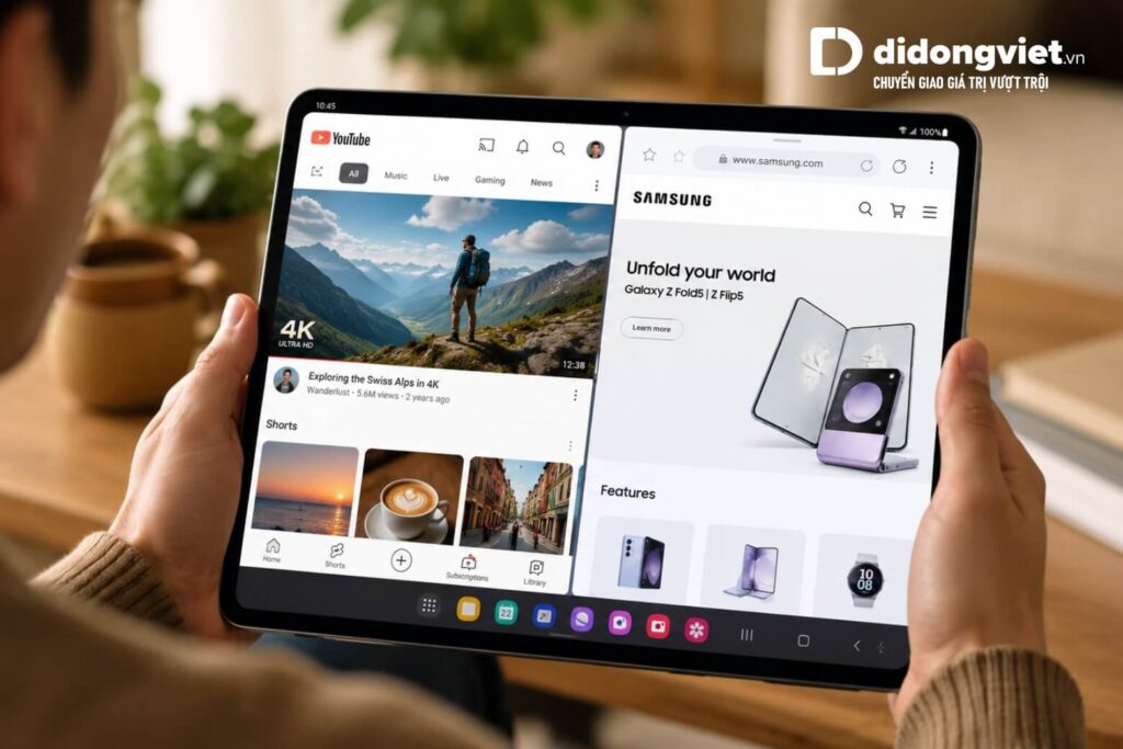 So sánh chi tiết Samsung Galaxy Tab A11 và Galaxy Tab A9 6 Trải nghiệm đa nhiệm chia đôi màn hình lướt web và xem video mượt mà trên máy tính bảng