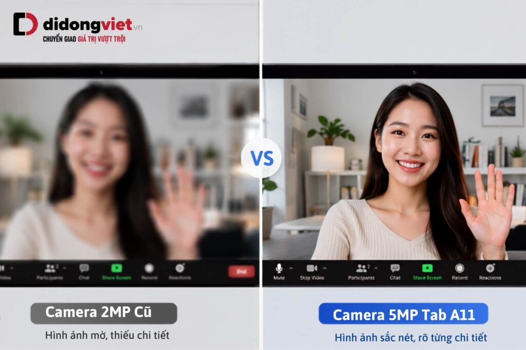 So sánh chi tiết Samsung Galaxy Tab A11 và Galaxy Tab A9 7 Học trực tuyến sắc nét hơn hẳn: Đánh giá nâng cấp camera trước 5MP trên Samsung Galaxy Tab A11.