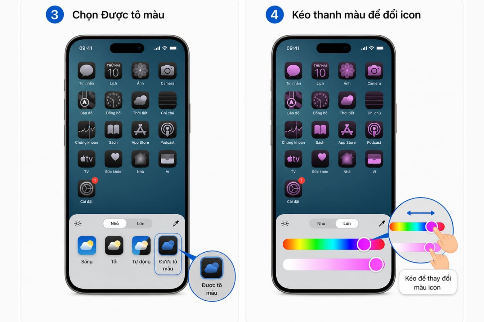 Hướng dẫn tạo icon cho iPhone đẹp và mượt mà 10 Kéo thanh màu để điều chỉnh sắc độ, sau đó nhấn ra ngoài để lưu