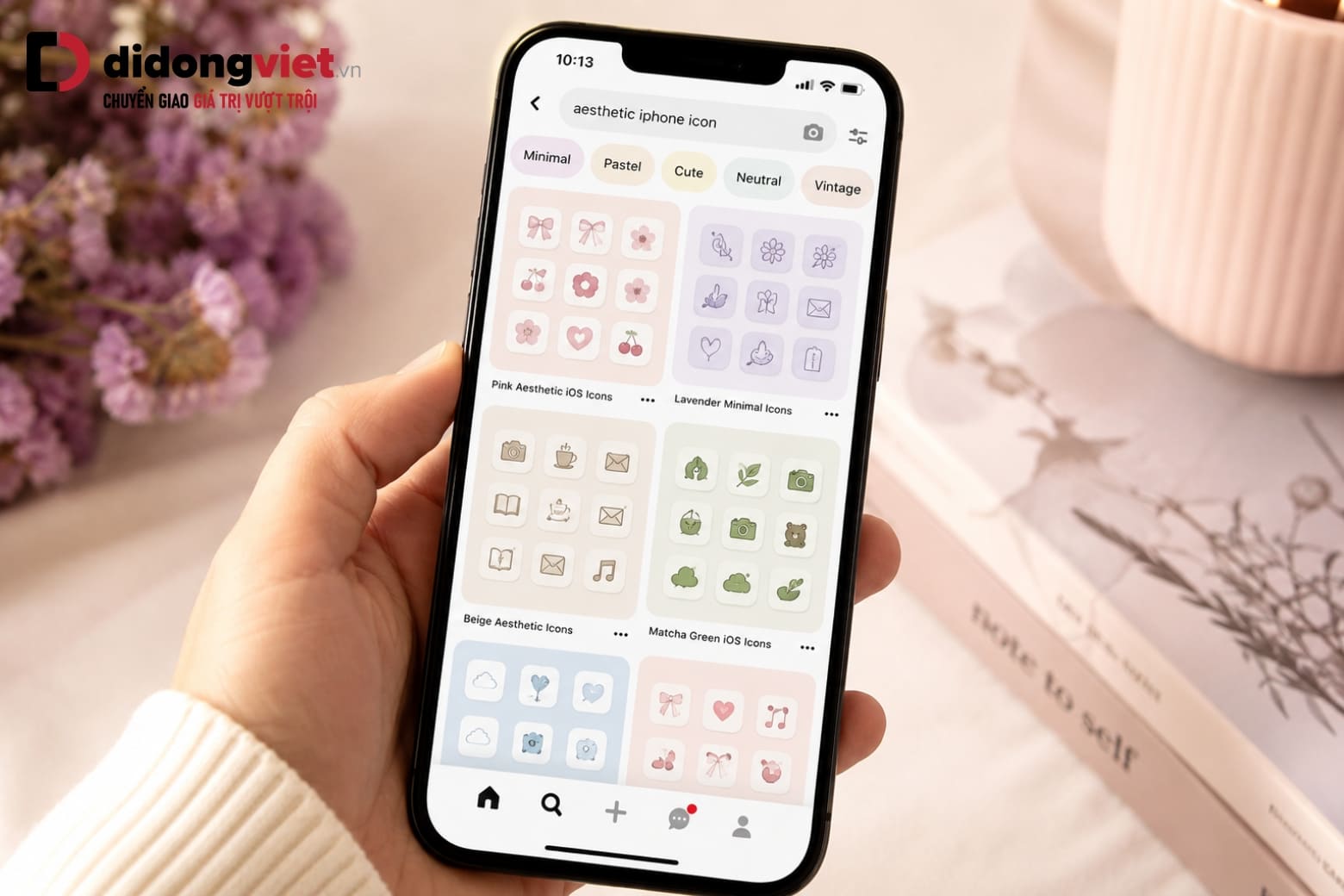Hướng dẫn tạo icon cho iPhone đẹp và mượt mà 5 Tìm kiếm bộ ảnh icon aesthetic trên Pinterest để làm màn hình chính iPhone