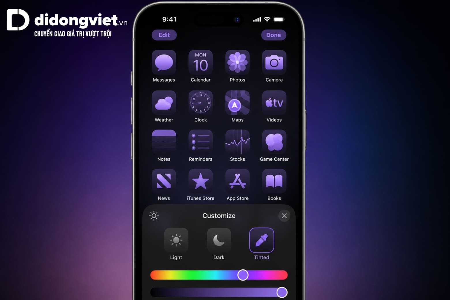 Hướng dẫn tạo icon cho iPhone đẹp và mượt mà 6 Hướng dẫn sử dụng tính năng Tinted đổi màu icon hàng loạt trên bản cập nhật iOS 18
