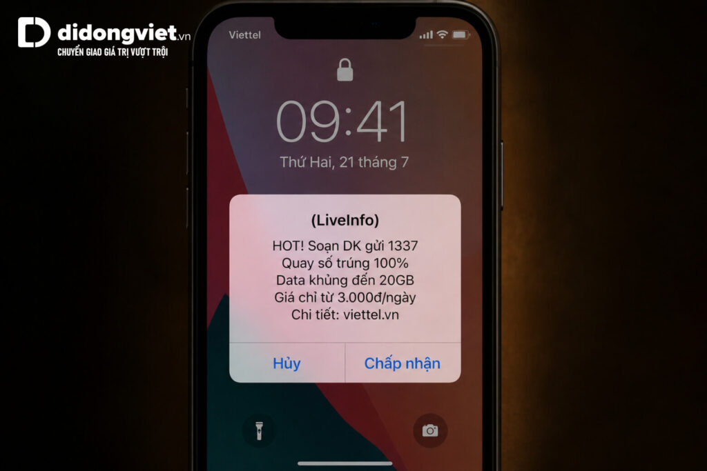 Tắt quảng cáo sim trên iPhone: Chặn 100% pop-up trừ tiền ngầm 5 Hộp thoại quảng cáo Flash SMS nhảy trực tiếp lên màn hình khóa iPhone gây phiền toái.
