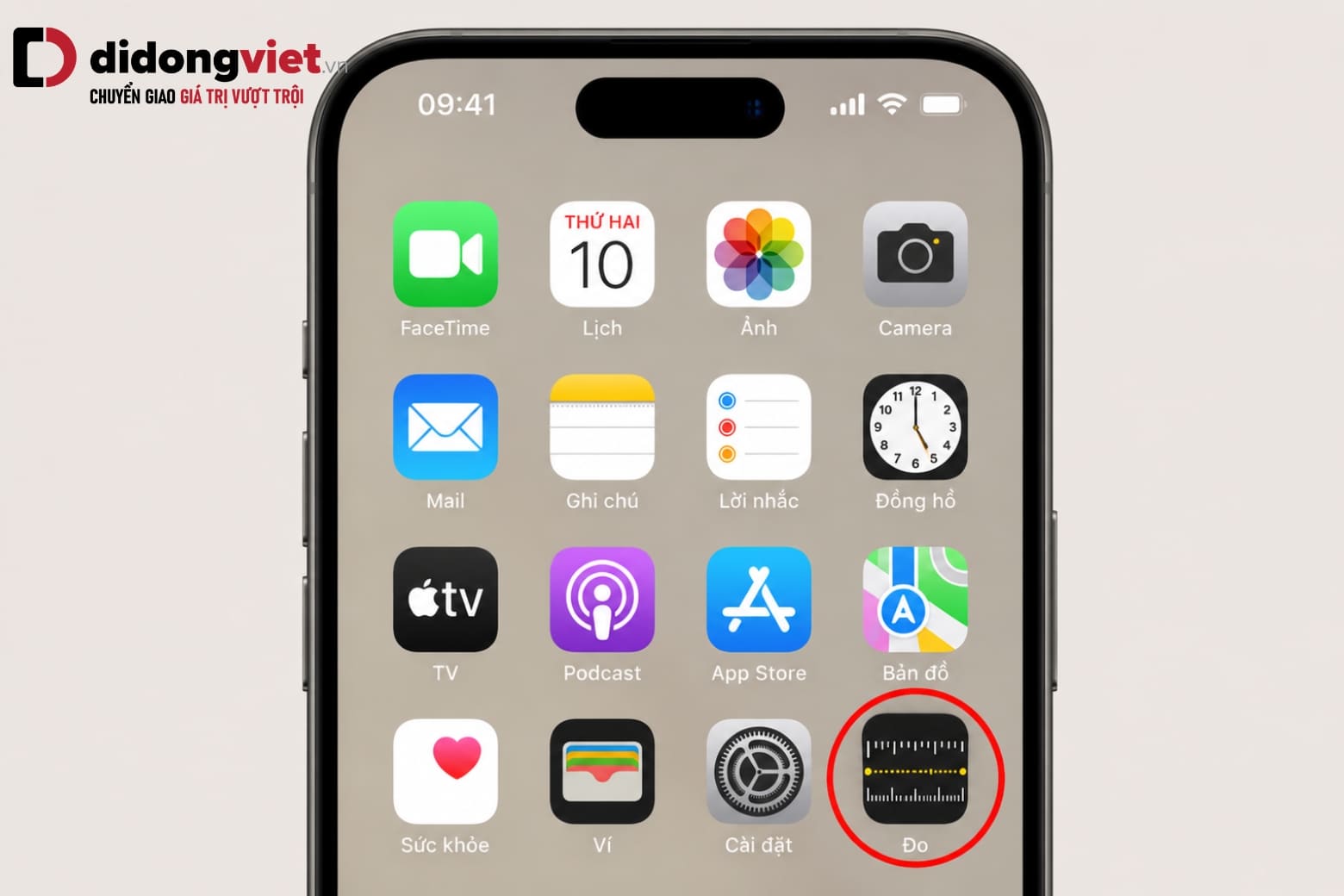 Hướng dẫn dùng thước đo trên iPhone và sự khác biệt giữa camera thường với cảm biến LiDAR 7 Biểu tượng ứng dụng Đo mặc định trên màn hình chính của iPhone