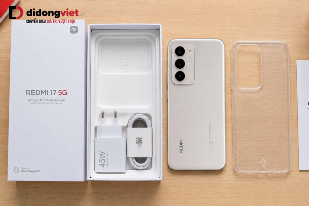Đánh giá thiết kế và trải nghiệm cầm nắm thực tế REDMI 17 5G 5 Mở hộp REDMI 17 5G chính hãng đi kèm củ sạc 45W MDY-17-EN và ốp lưng silicon