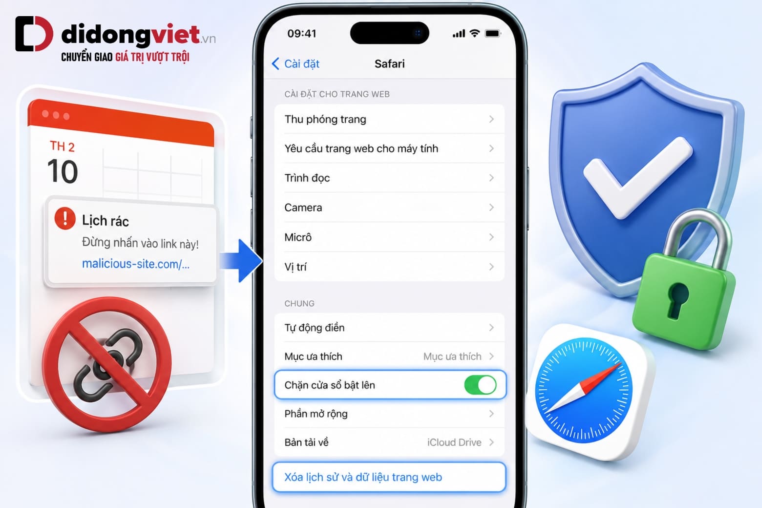 Cách xóa sự kiện và loại bỏ lịch rác trên iPhone an toàn 8 Thiết lập Safari đúng cách sẽ giúp chặn lịch rác quay lại từ đầu