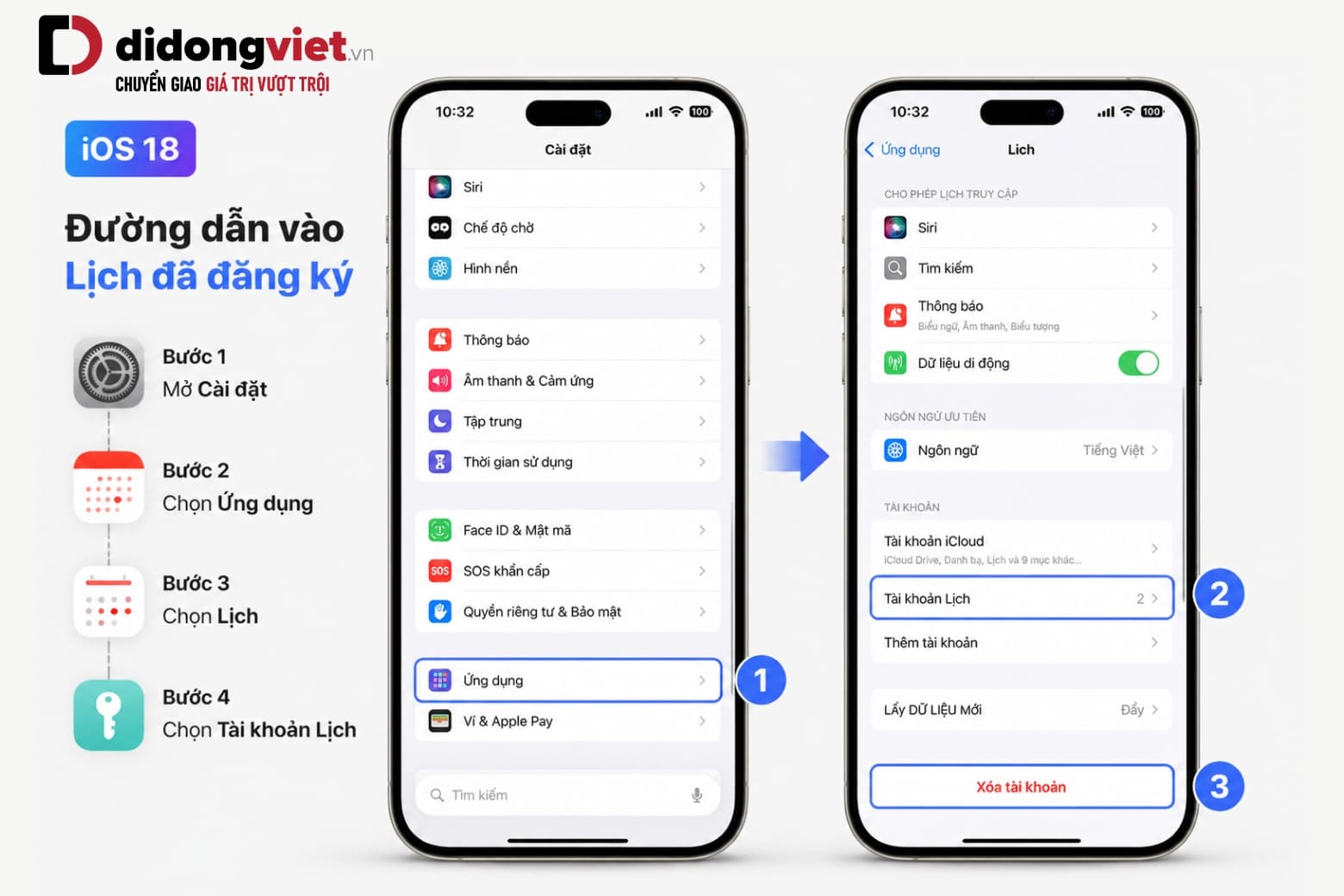 Cách xóa sự kiện và loại bỏ lịch rác trên iPhone an toàn 5 Hướng dẫn vào cài đặt tài khoản lịch trên iPhone để xóa lịch rác