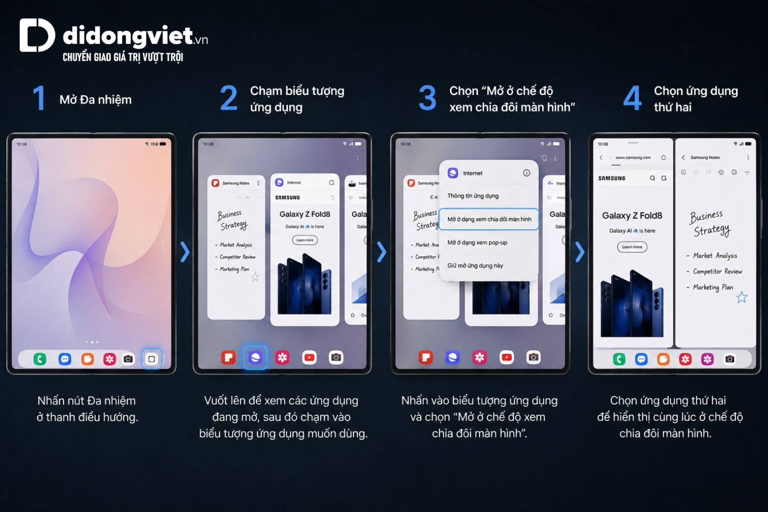 Hướng dẫn cách chia đôi màn hình trên Samsung Galaxy Z Fold8 Series đơn giản 10 Cách chia đôi màn hình trên Samsung Galaxy Z Fold8 Series qua đa nhiệm