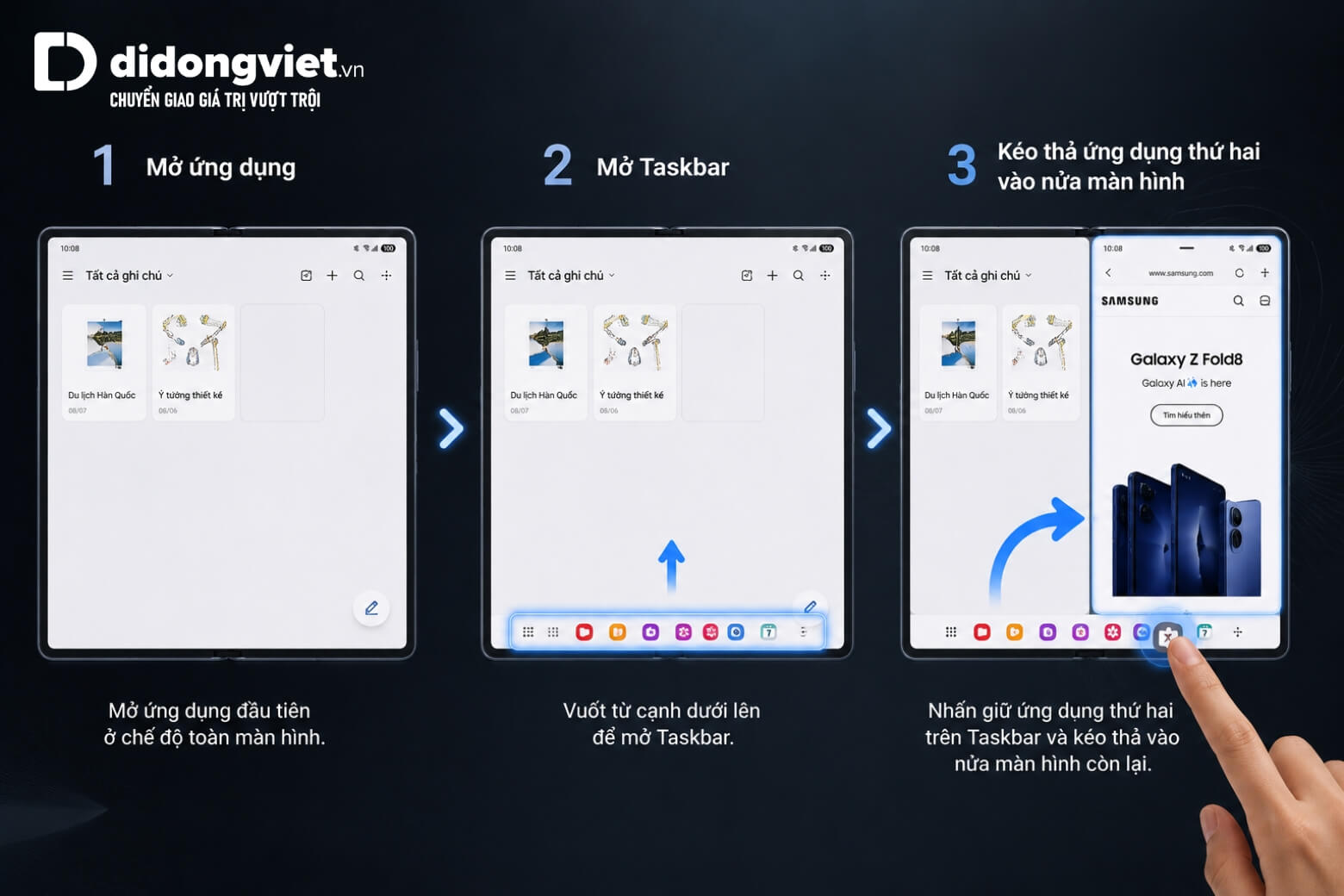 Hướng dẫn cách chia đôi màn hình trên Samsung Galaxy Z Fold8 Series đơn giản 7 Cách chia đôi màn hình trên Samsung Galaxy Z Fold8 Series qua Taskbar
