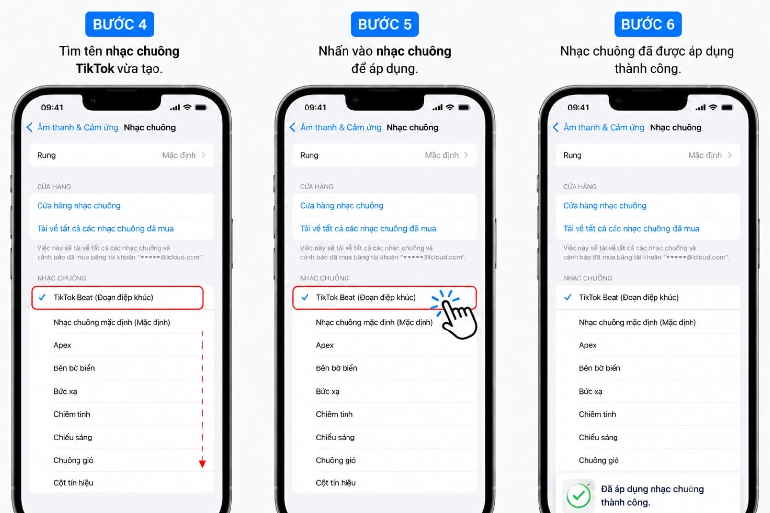Cách lấy video TikTok làm nhạc chuông cho iPhone đơn giản 48 Nhấn chọn nhạc chuông để áp dụng