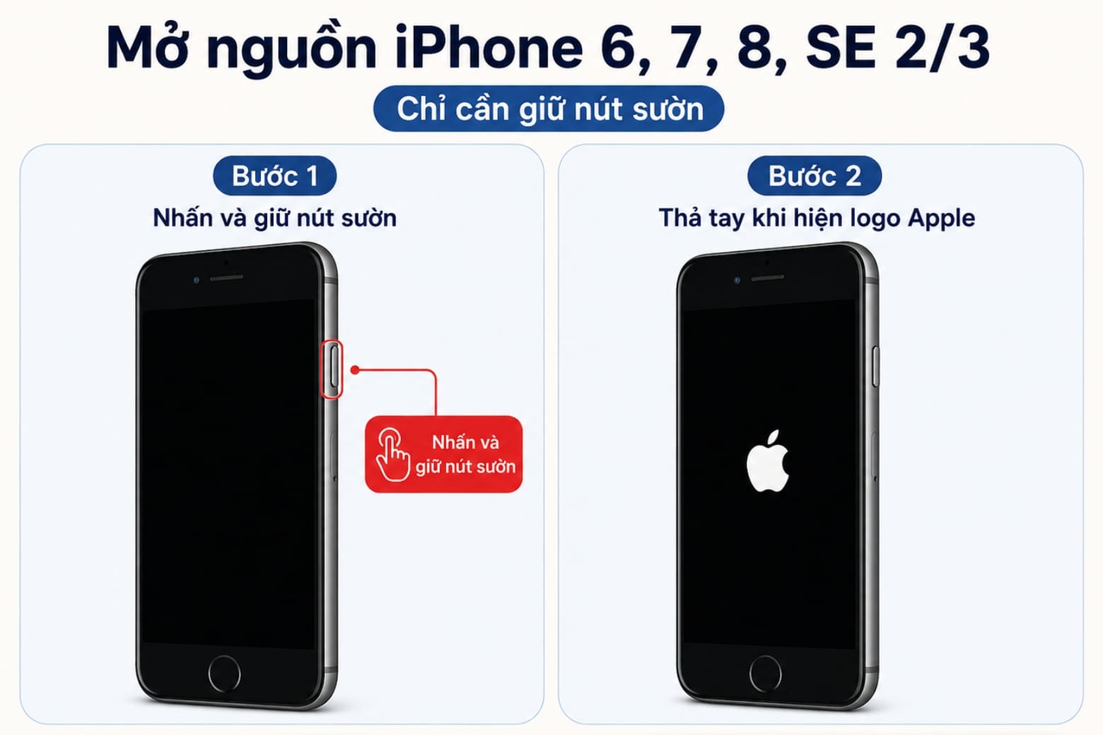 Cách mở nguồn iPhone mọi dòng nhanh, đúng chuẩn Apple 2026 13 Các dòng máy này sử dụng nút sườn để bật nguồn với thao tác nhanh chóng, dễ thực hiện
