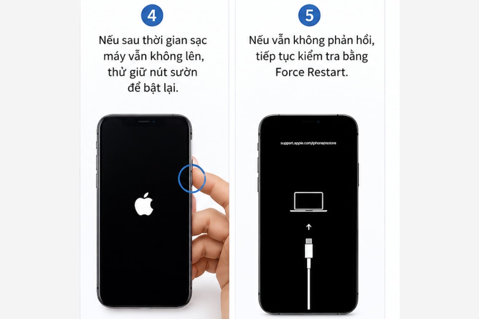 Cách mở nguồn iPhone mọi dòng nhanh, đúng chuẩn Apple 2026 16 Nếu vẫn không phản hồi, chuyển sang kiểm tra bằng Force Restart