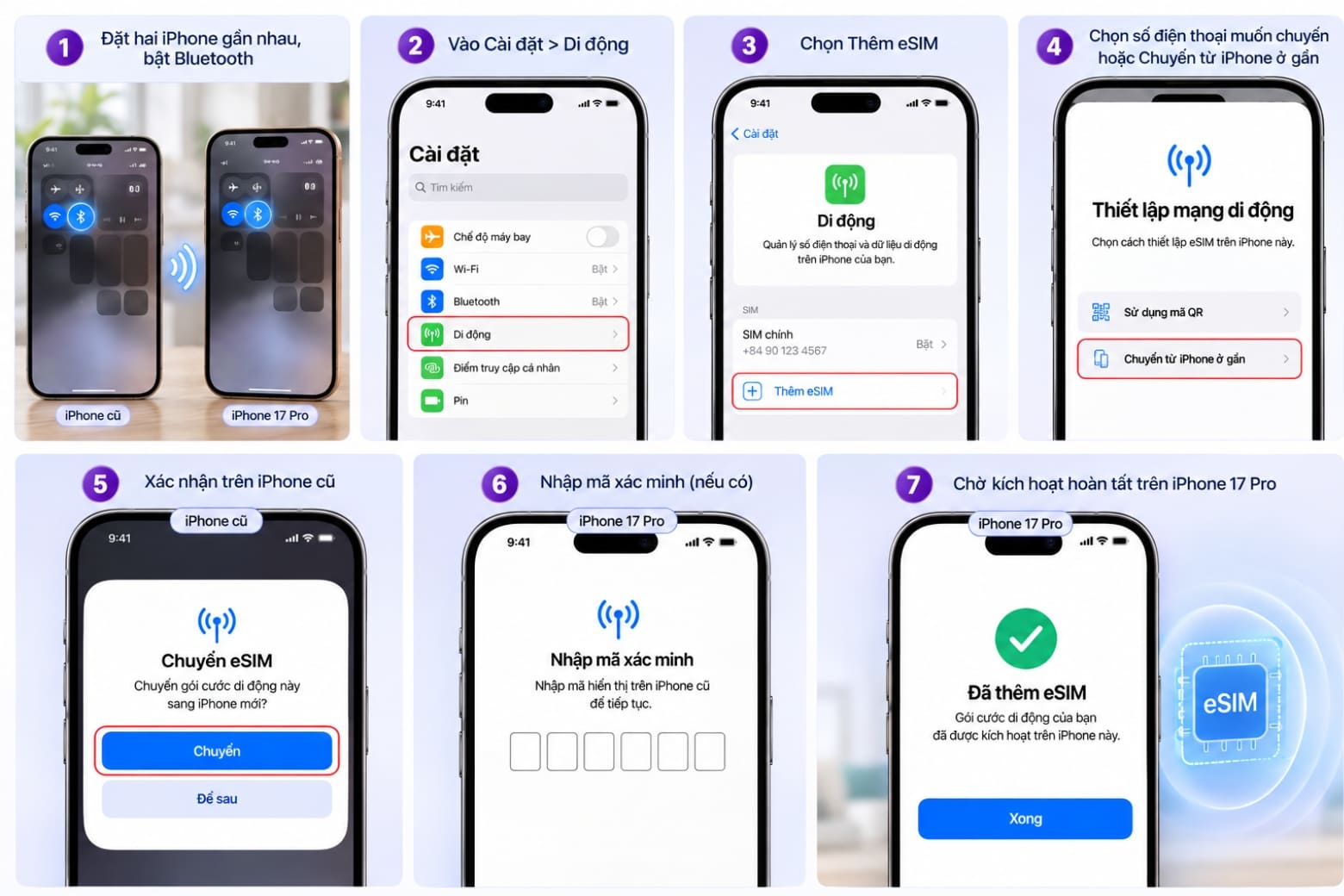 Cách thêm eSIM trên iPhone 17 Pro nhanh chóng, dễ thực hiện 15 Làm theo hướng dẫn để chuyển số từ iPhone cũ sang iPhone 17 Pro
