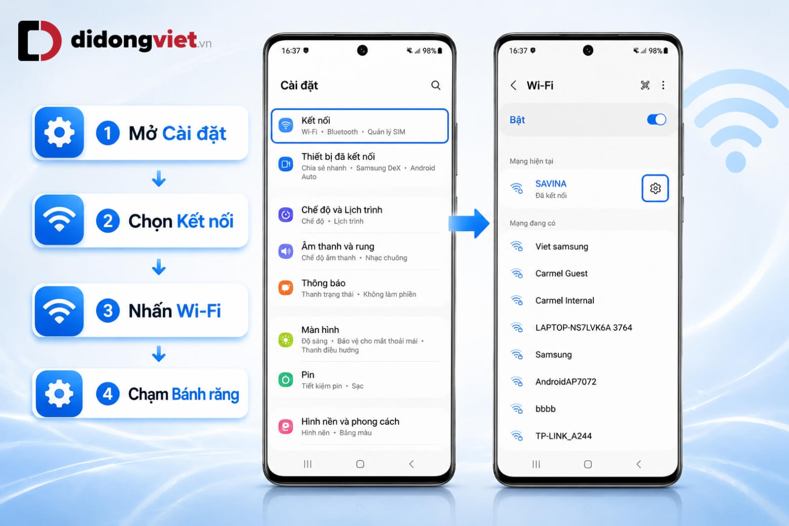 Cách xem pass WiFi trên Samsung không cần root chỉ với vài bước 7 Cách xem pass WiFi trên Samsung không cần root vào cài đặt mạng