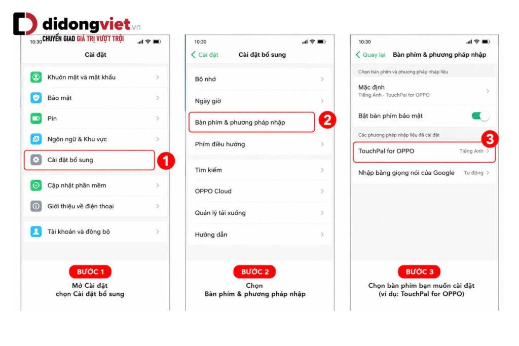 Hướng dẫn cài đặt bàn phím OPPO: Sửa lỗi gõ sai chữ, thêm tiếng Việt và đổi giao diện 5 Hướng dẫn vào mục cài đặt bàn phím oppo qua menu cài đặt bổ sung trên ColorOS